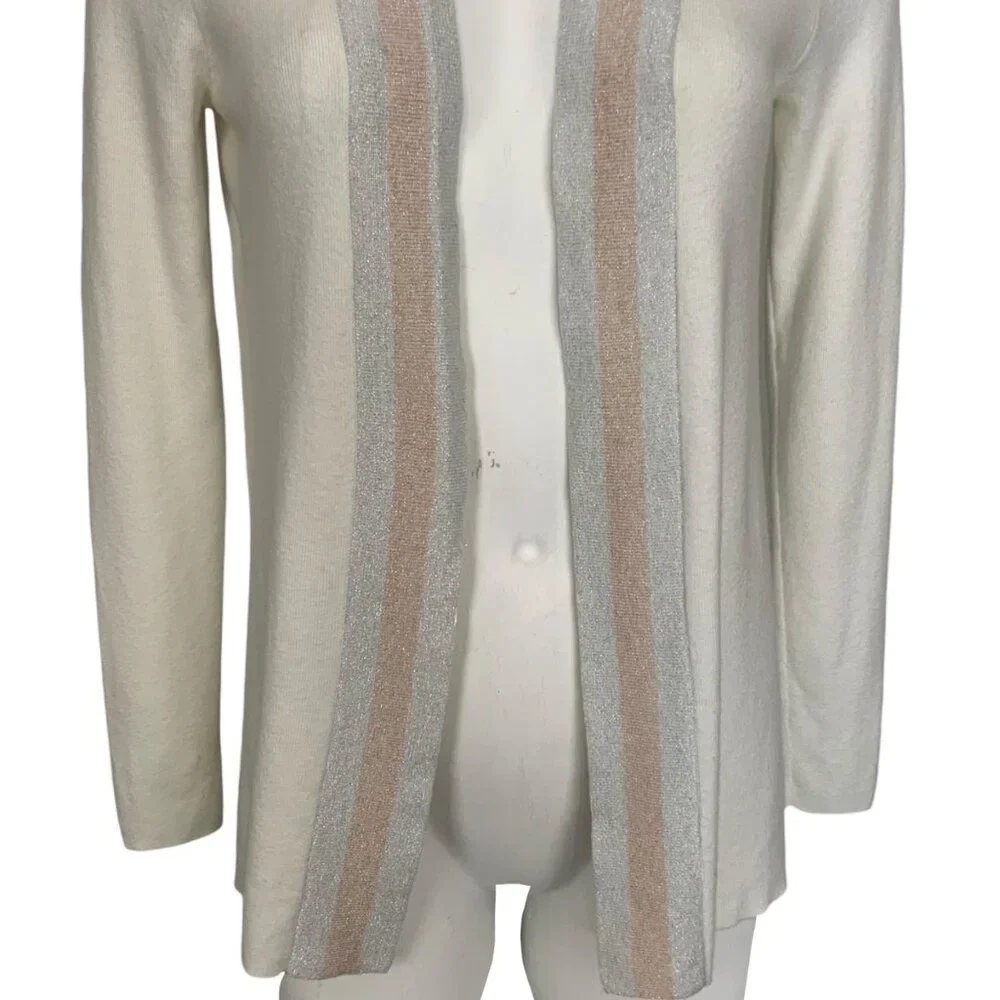 Ted Baker Cream Floral-Back Cardigan with Pastel Stripe Trim, Size 1